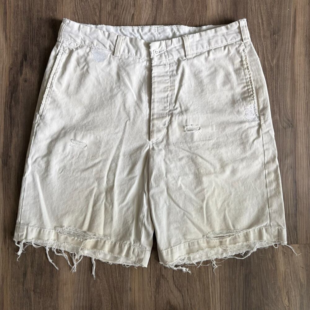 Vintage Polo Sport Ralph Lauren Military Shorts Men's Size 34 White Distressed